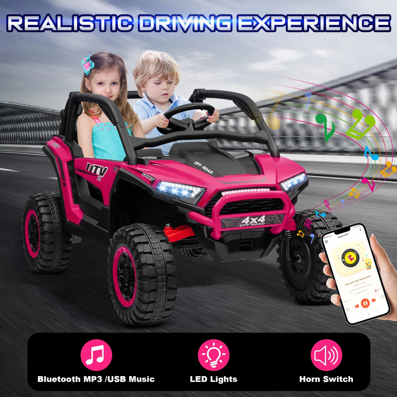 4WD 24V Ride on Toys for Kids with Remote Control, 2 Seater Electric Vehicle wi