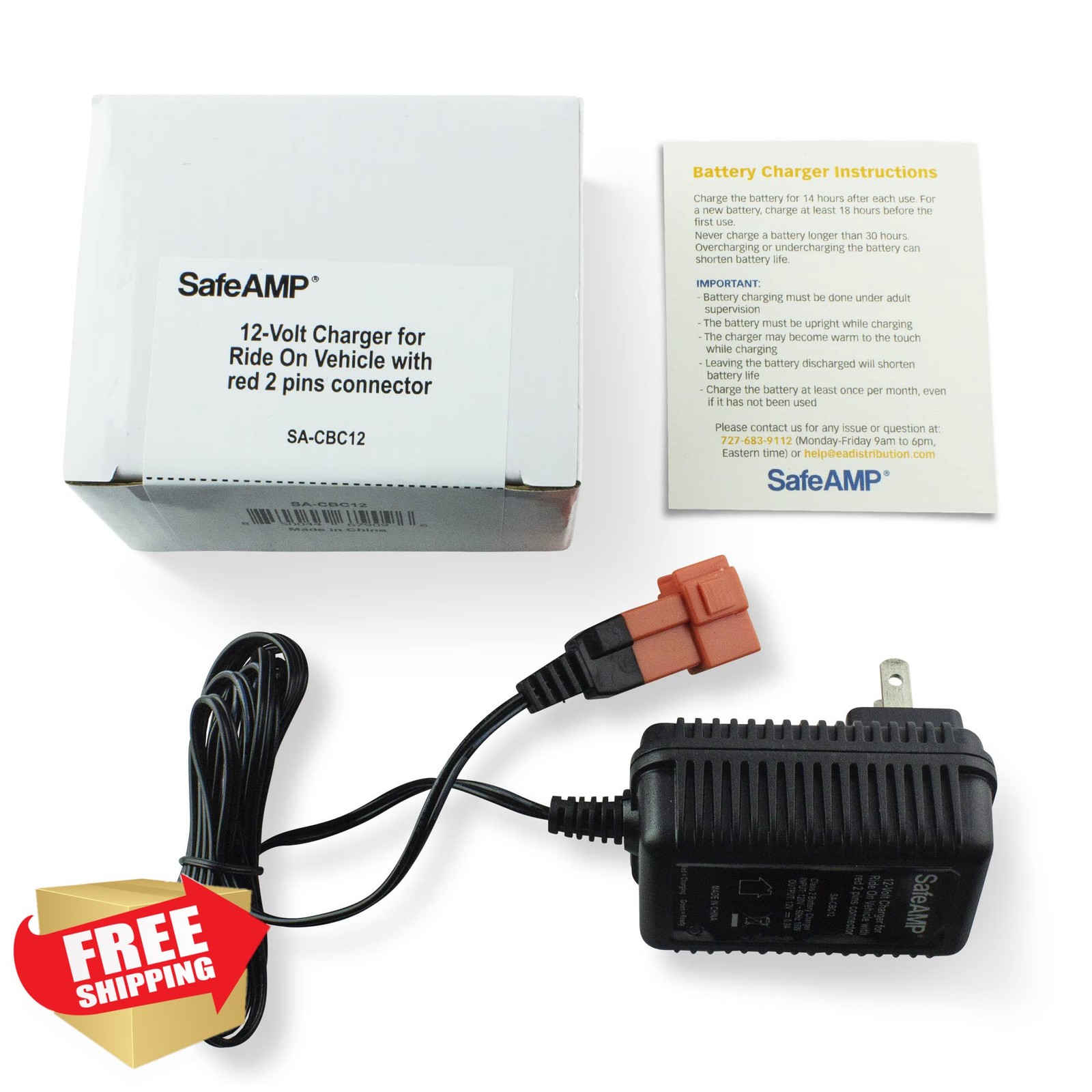 SafeAMP 12V Ride On Vehicle Charger Red 2 Pin