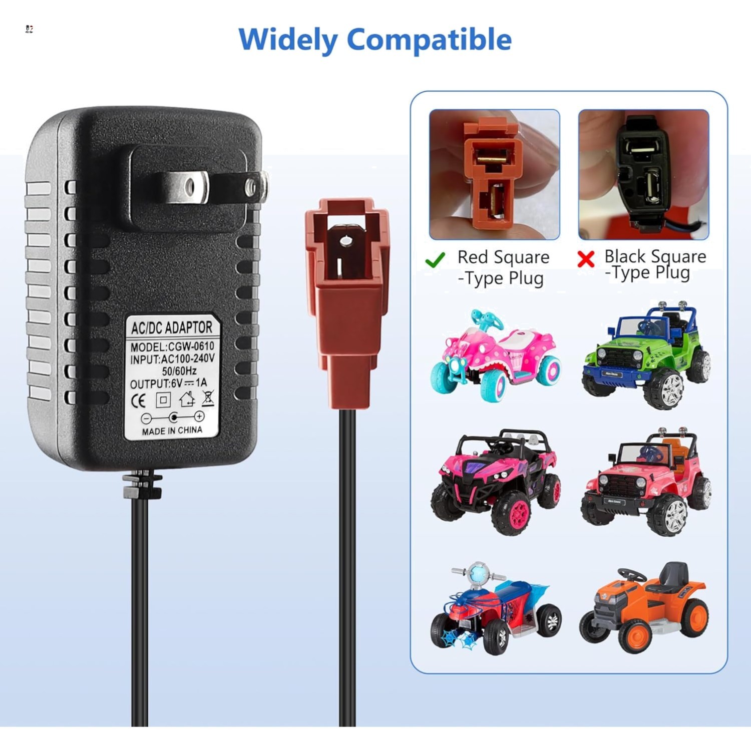 6V Battery Charger for Ride On Toys Car, Compatible with BMX X6, Kid TRAX GMC…