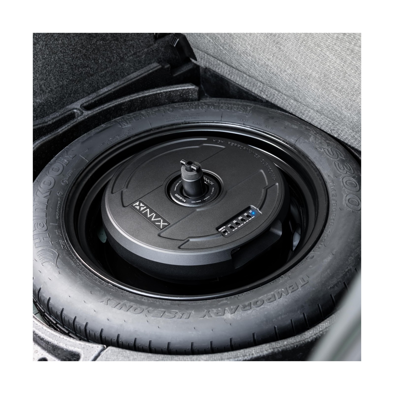 NVX QBSTA 900W Max (300W RMS) 11″ Powered Spare Tire Subwoofer Box with Built…
