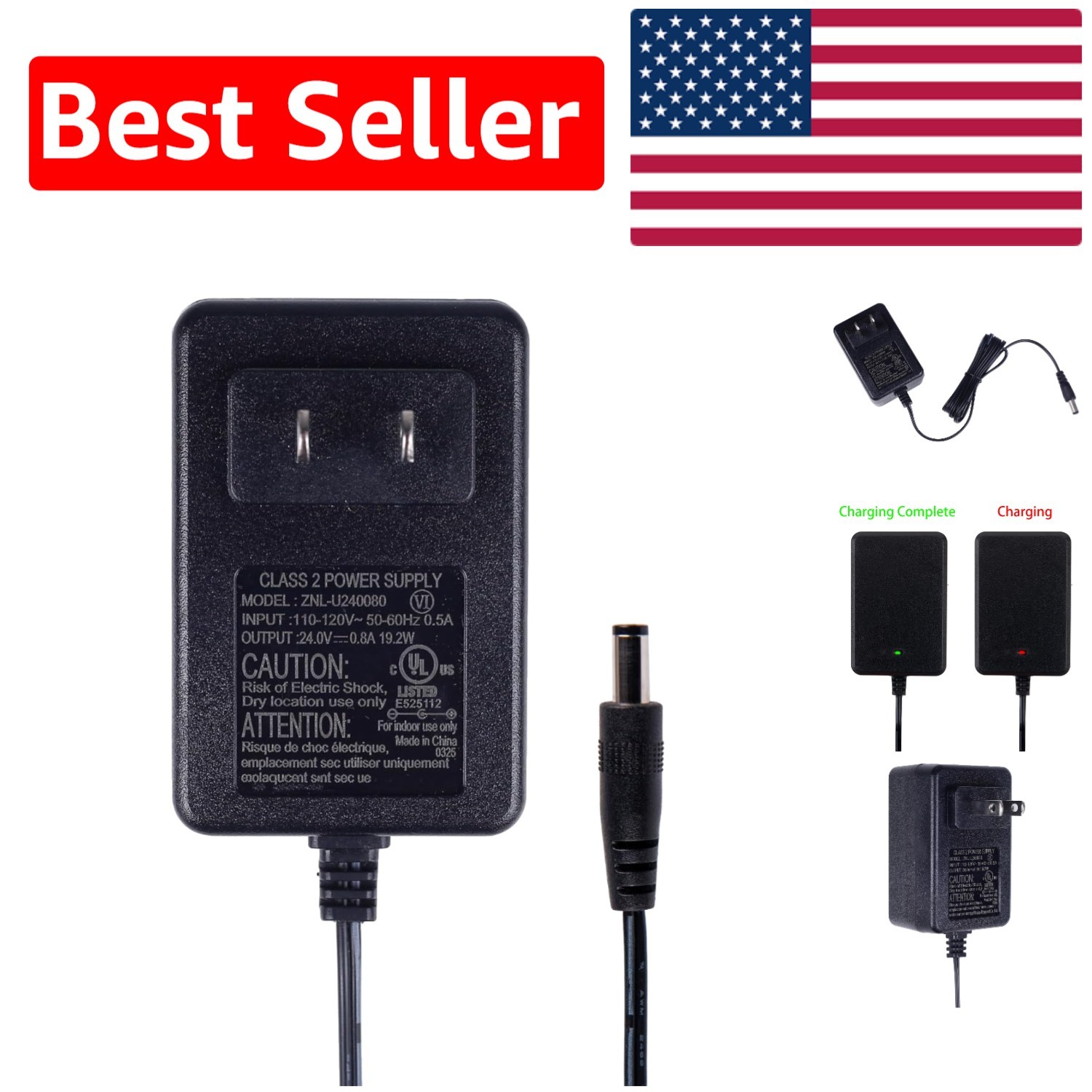 Universal 24V Battery Charger for Kids Ride-On Cars – Includes Dual Power Supply