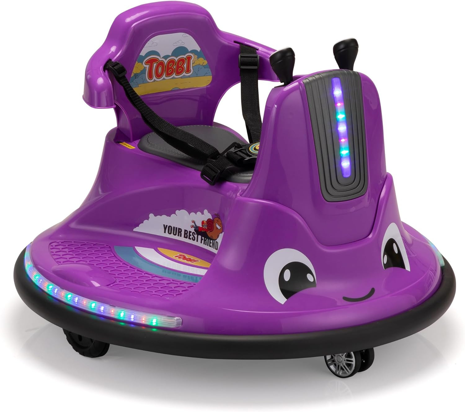 TOBBI Purple Snail Bumper Car 12V Ride-On Toy with Remote & DIY Stickers