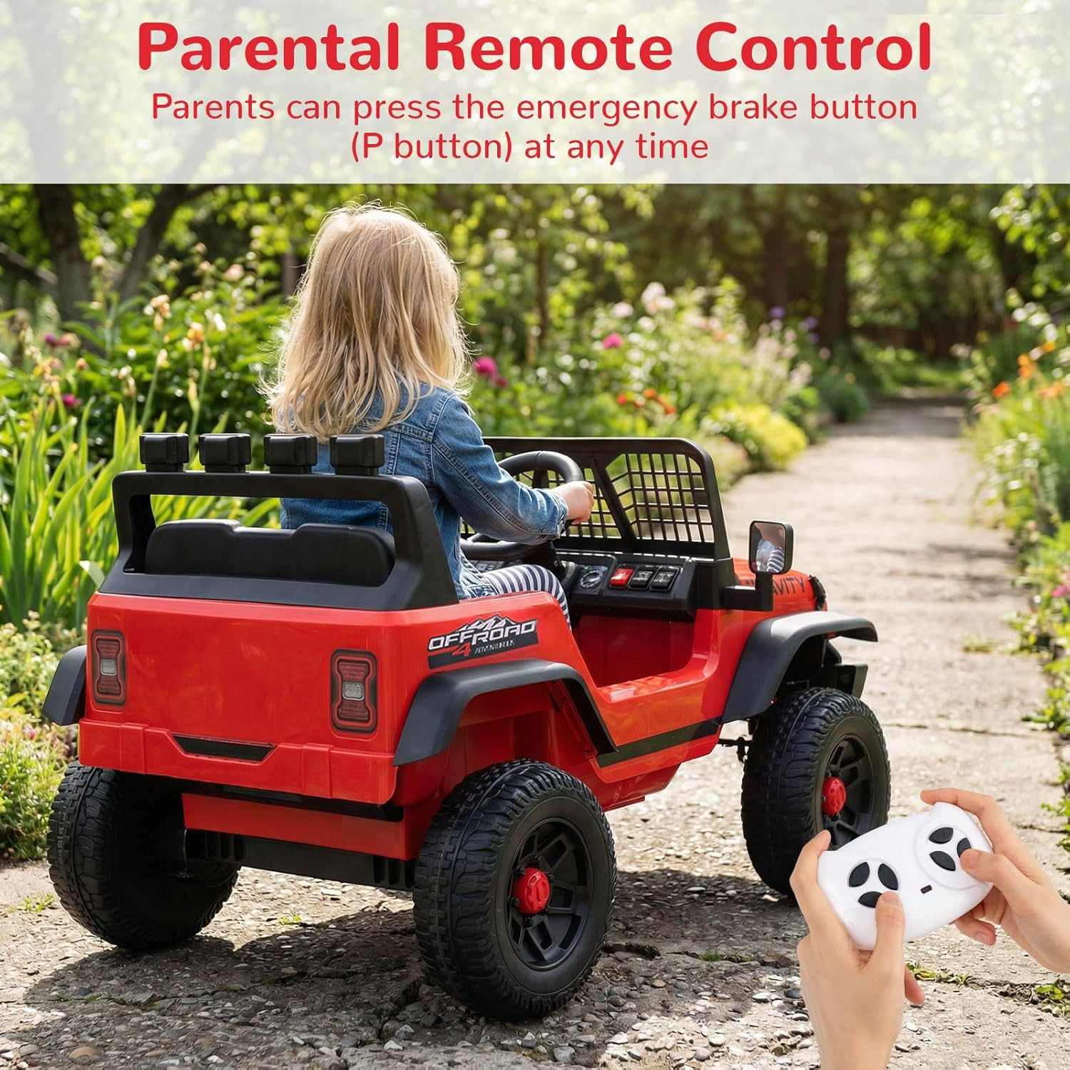 24V Ride on Car with Remote Control, Bluetooth, LED Lights, Horn, Spring Suspens