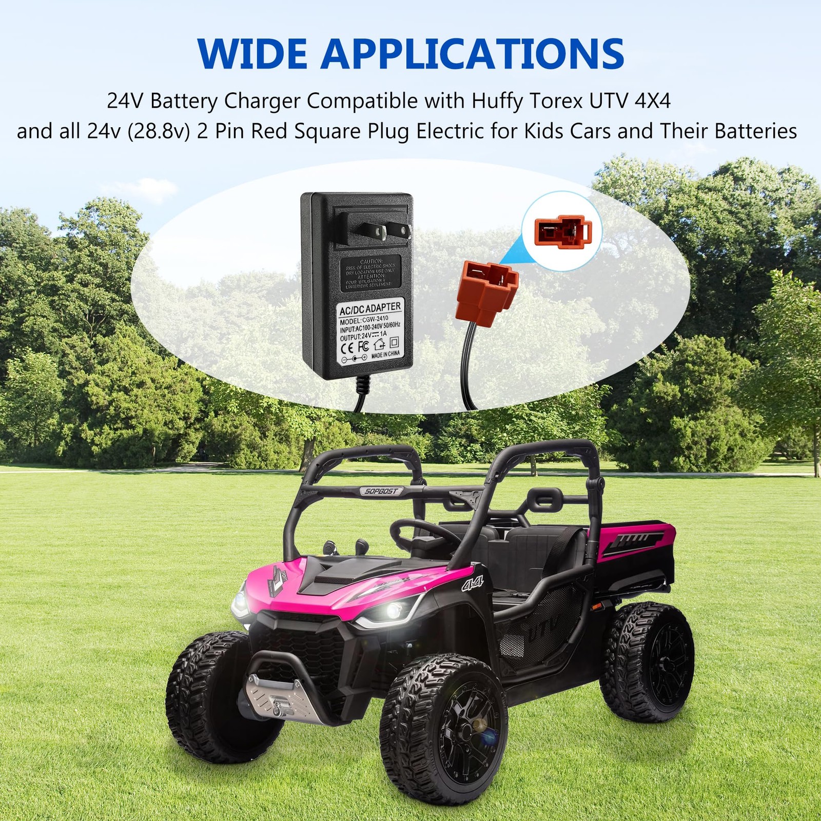 24V Battery Charger Compatible with Ride On Toys for Kids, Charger, black