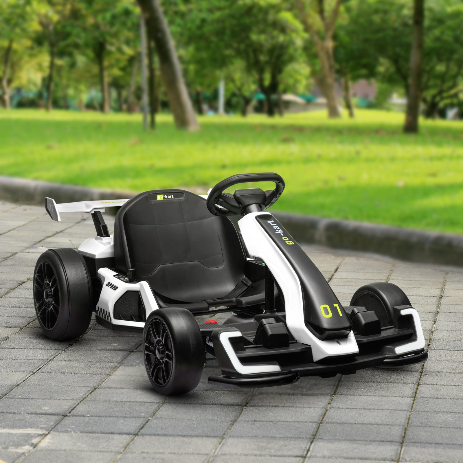 24V 7.5 MPH Electric Go Kart with Adjustable Seat, Slow Start, White