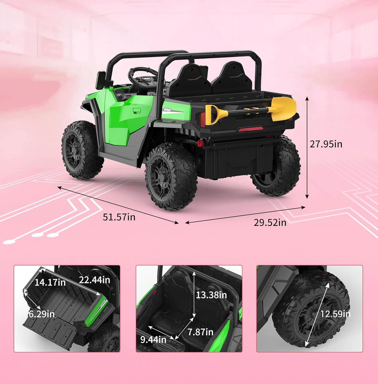 Green 24V 4WD Kids Dump Truck W/ Remote Control & Electric Dump Bed, for Age 4-8