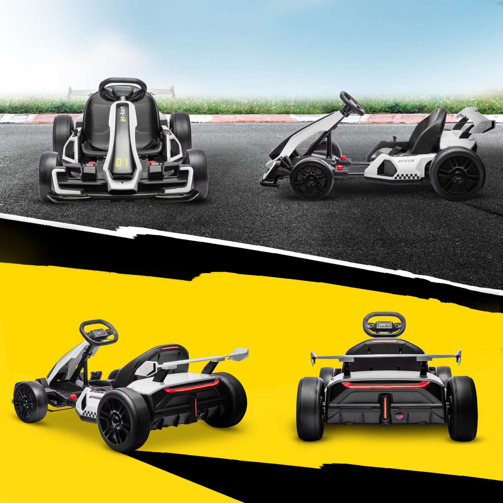 24V 7.5 MPH Electric Go Kart with Adjustable Seat, Slow Start, White