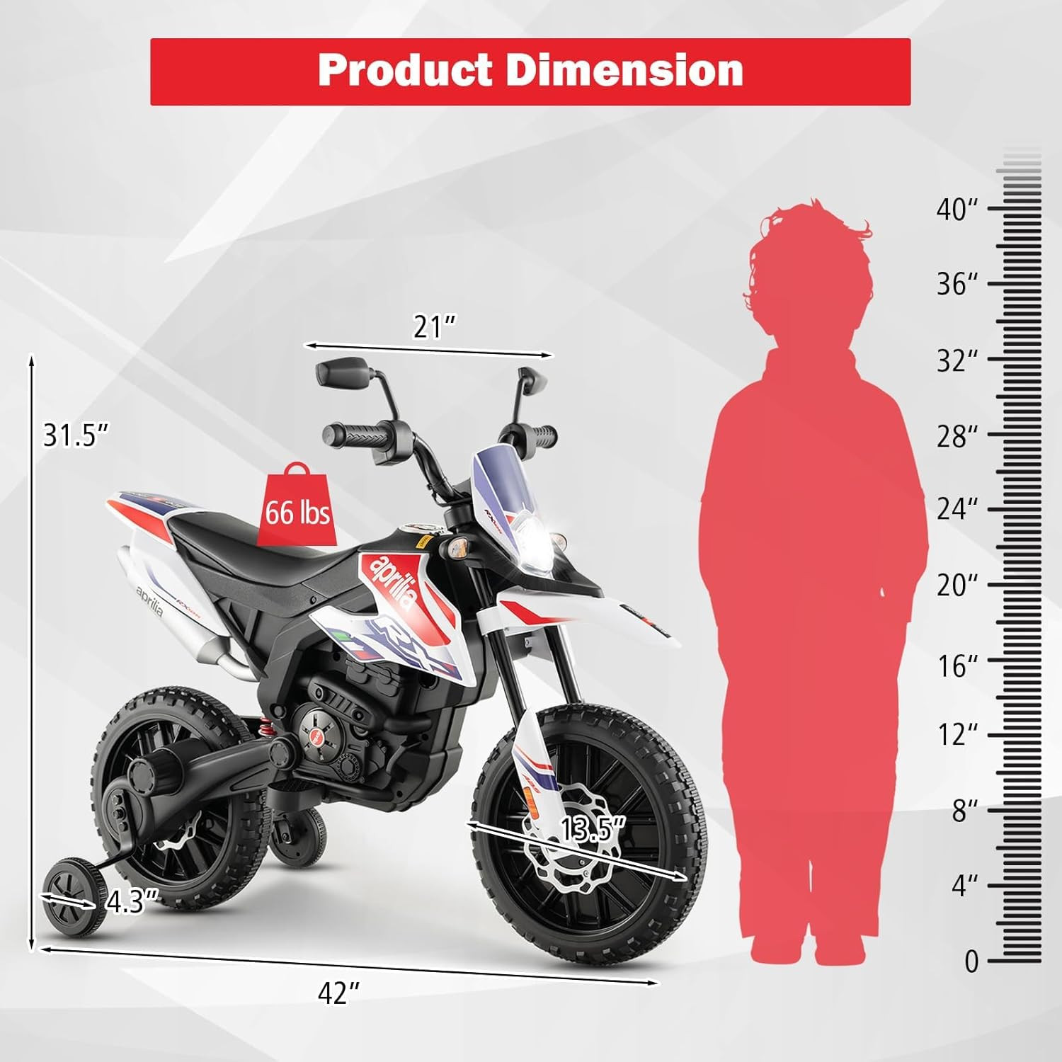 Kids Motorcycle 12V, Licensed Aprilia RX125 Ride-On Motorbike for Toddlers with