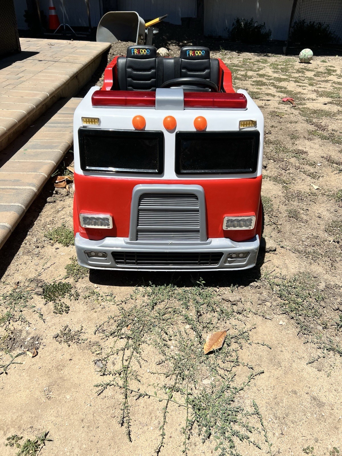 New in box Freddo 2 Seat Ride Along Fire Truck – 24V. Retails $700