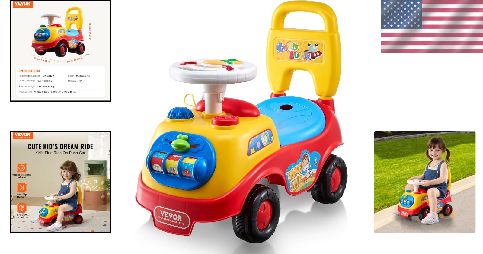 Durable Push Car for Kids – Supports 48.5 lbs with Fun Music & Safety Features