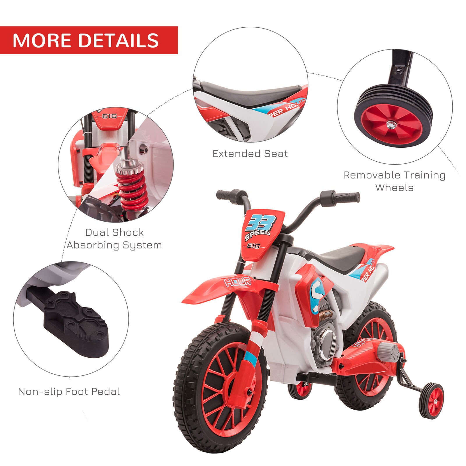 12V Kids Motorcycle Off Road Electric Motor Bike, Red