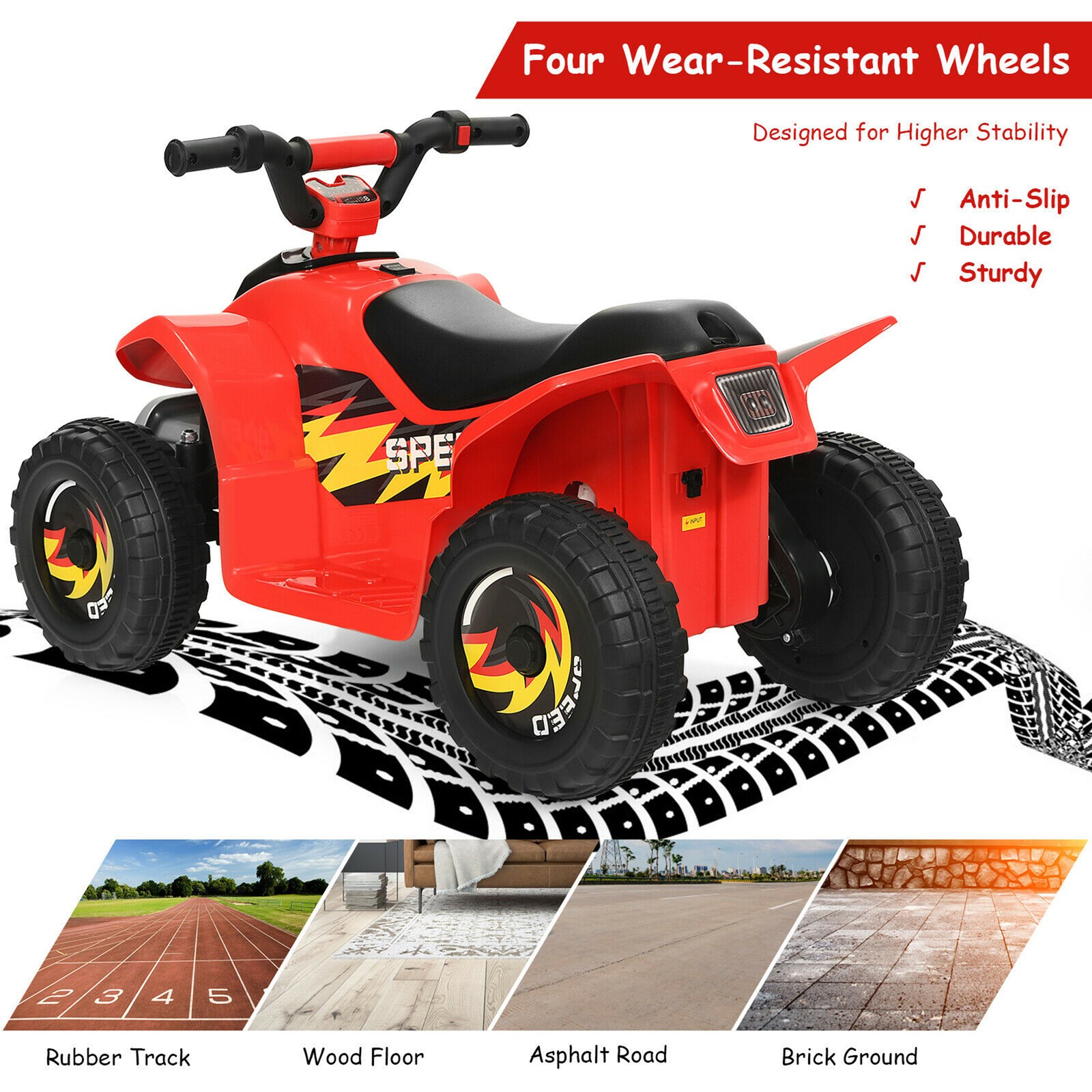 6V Kids Electric Quad ATV 4 Wheels Ride On Toy Toddlers Forward & Reverse Red