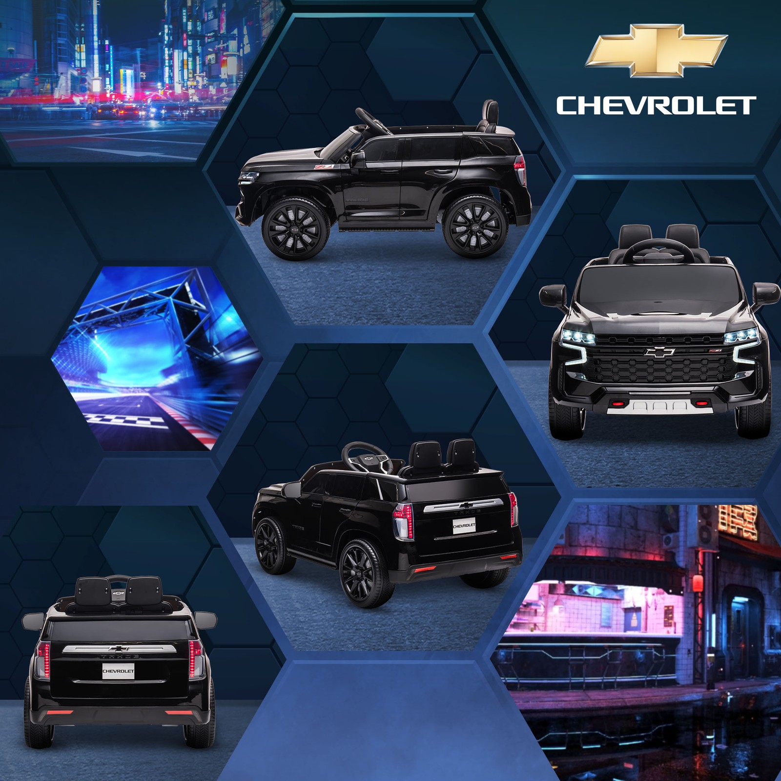 Licensed Chevrolet Tahoe Ride On Car w/ Remote Control Lights, Black