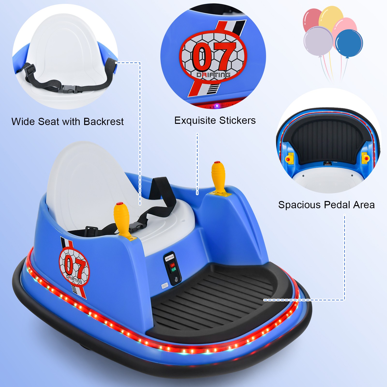 12V Vehicle 360° Spin Race Toy Kids Ride On Bumper Car w/ Remote Control Blue
