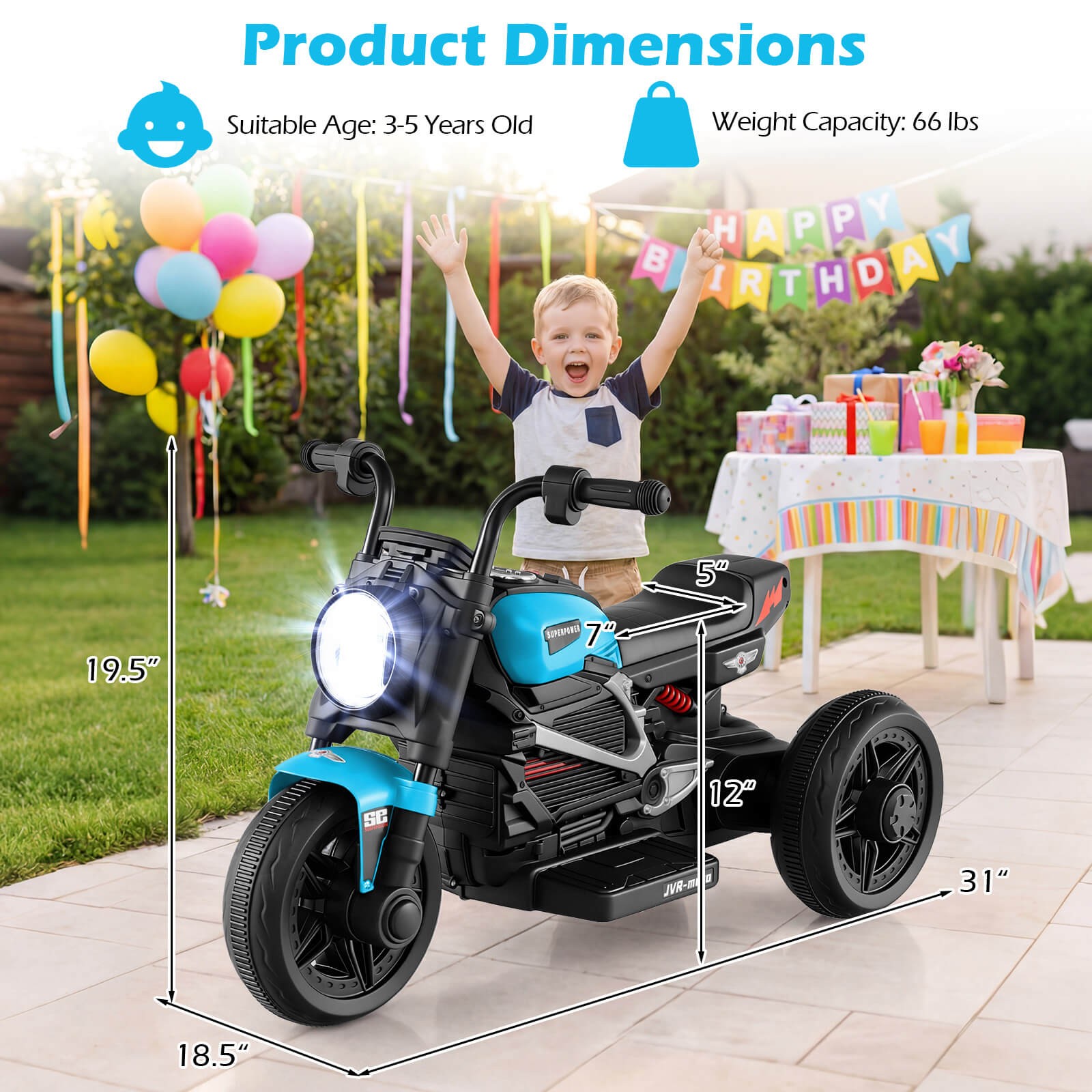6V Kids Motorcycle w/Song,Story,LED Headlights,Accelerator Pedal & 3 Wheels,Blue