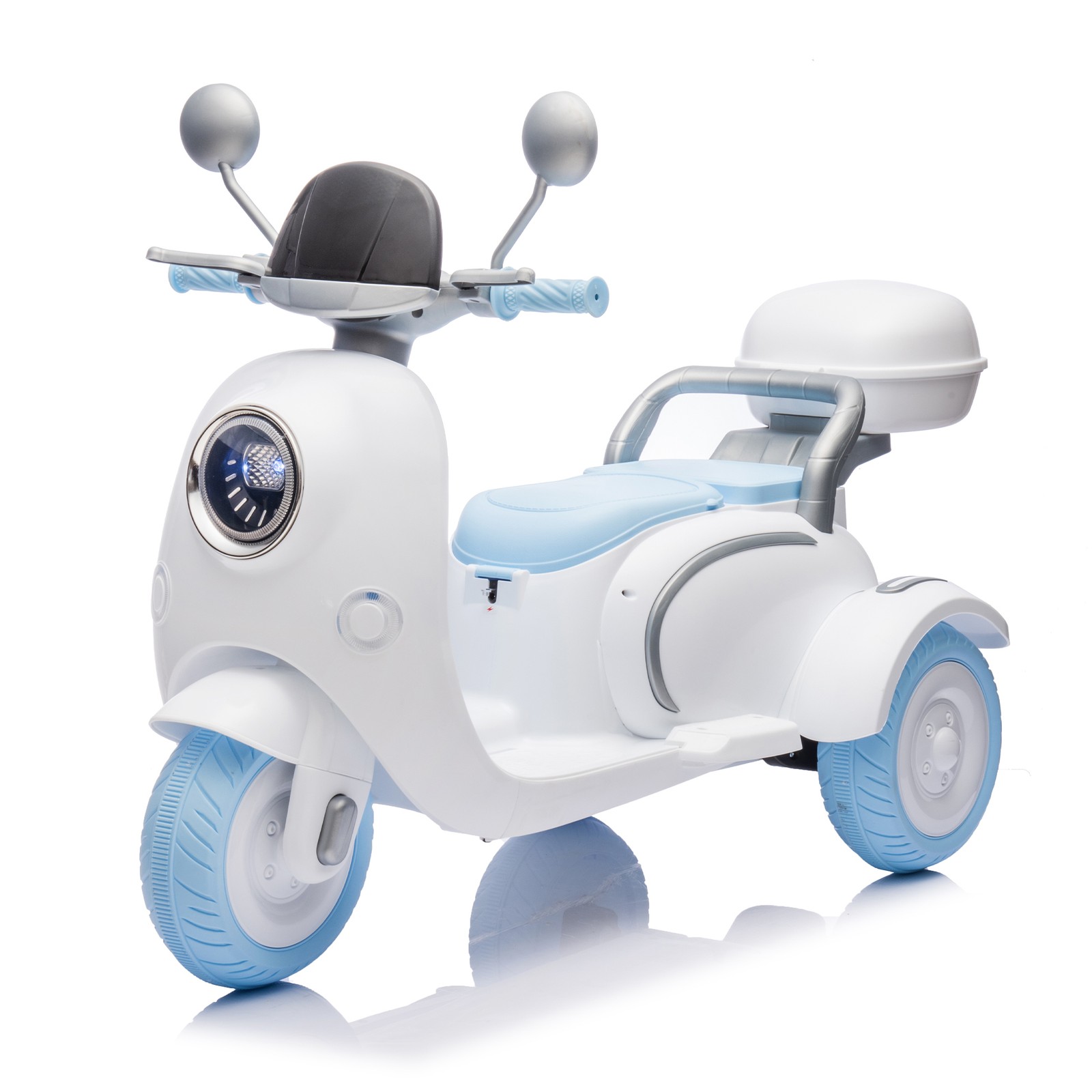 12V Two Motors Kids Ride On Level Up Two-seater 3 Wheel Toy for Kids 3-6 Blue