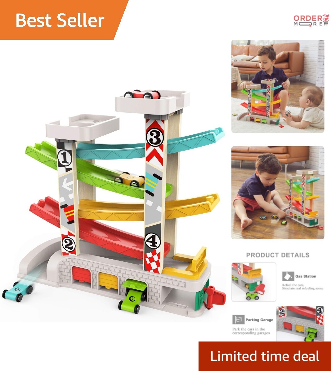 Interactive Toddler Race Track with 4 Wooden Cars – Ideal Gift for 1-3 Olds