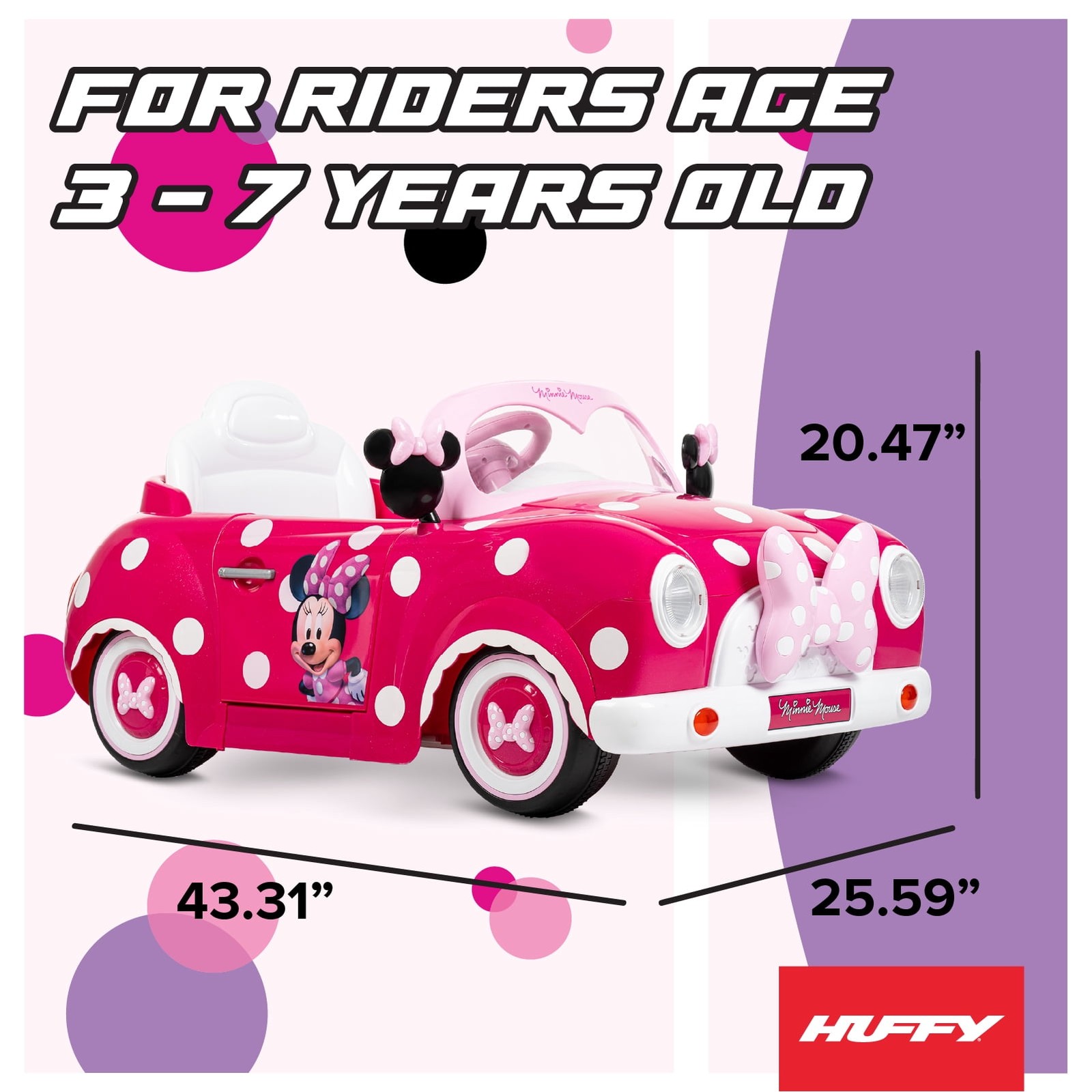 Minnie Mouse Convertible Ride-On Car with Remote Control, Ages 3-7, Kids, Pink 6