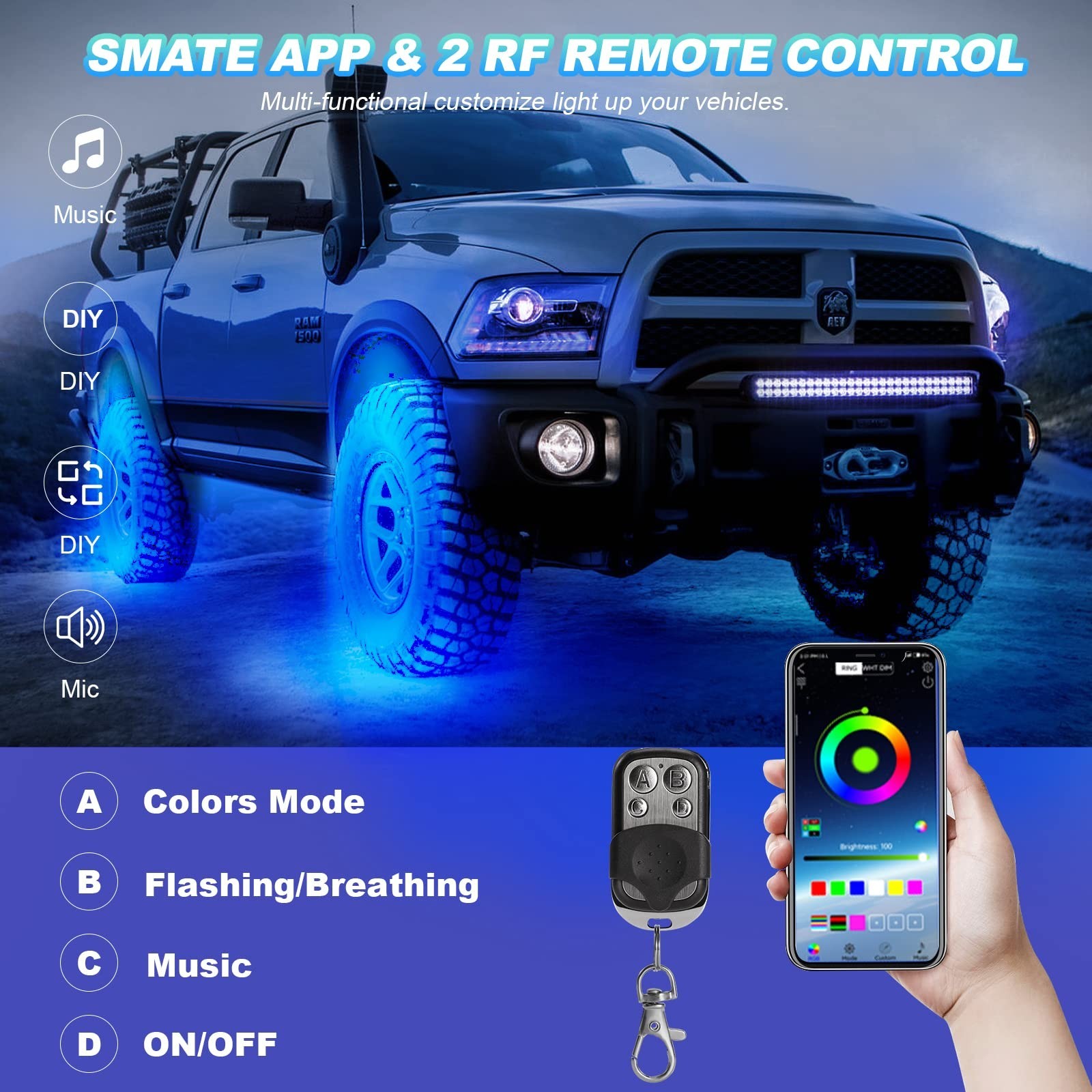 6 Pods RGB LED Rock Lights for UTV ATV Golf Cart Truck RZR Offroad Pickup SUV…