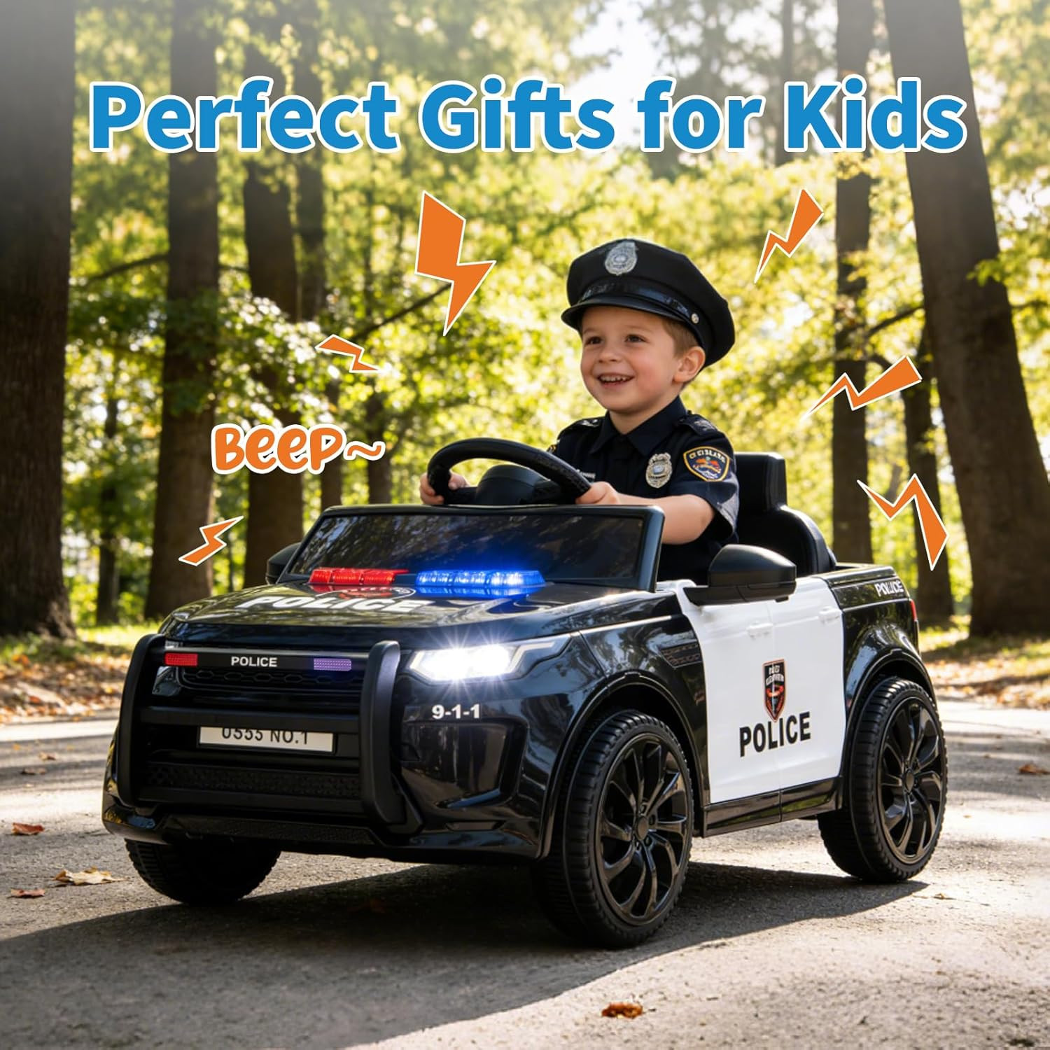 Ride on Toys Police Car for Kids with Remote Control, 12V Electric Police Car wi