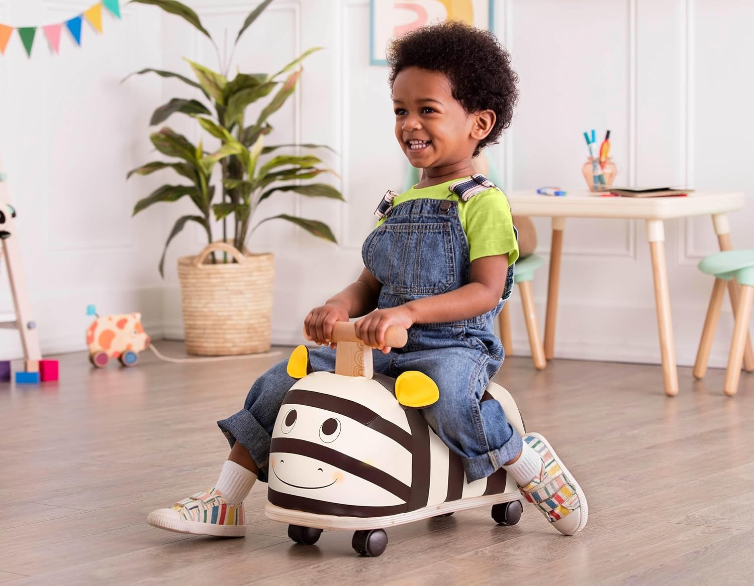 B. toys – Ride – On Zebra – Ride – On Toy for Toddlers – Soft Seat – Wooden Toys