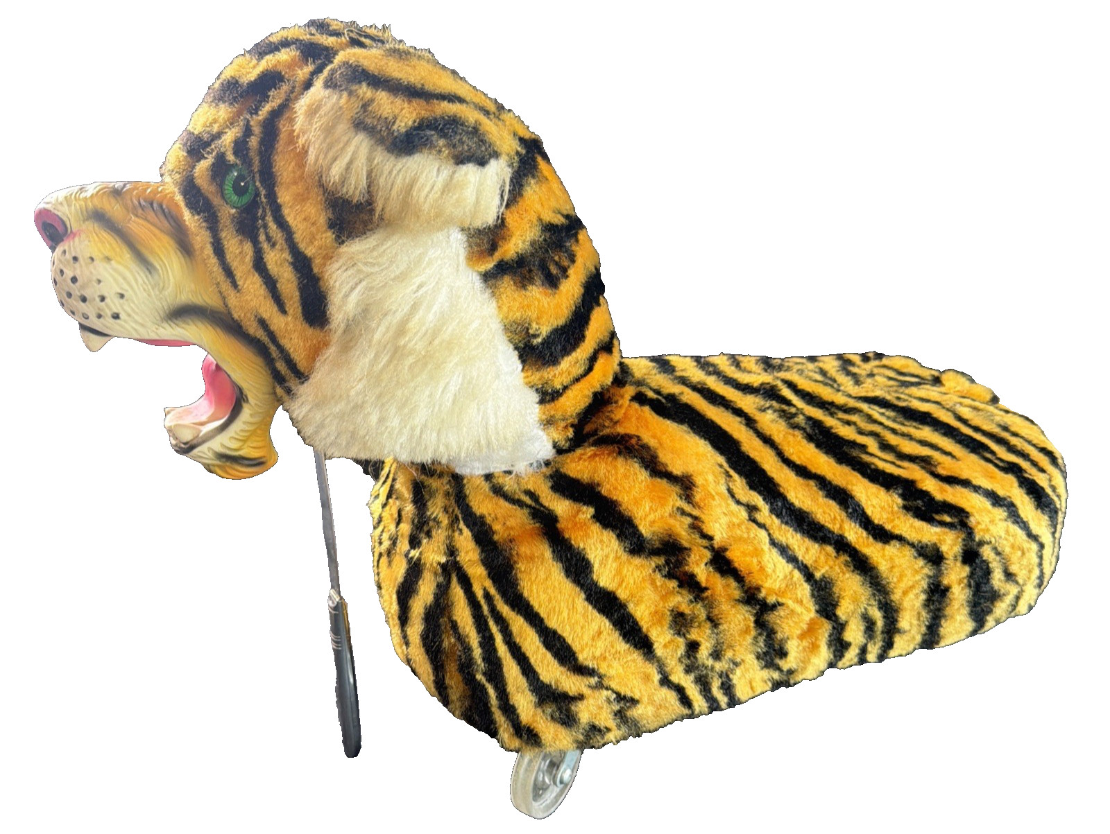 Rare Vintage Tiger Ride On Kids Toy On Wheels Green Eyes Neck Needs Work