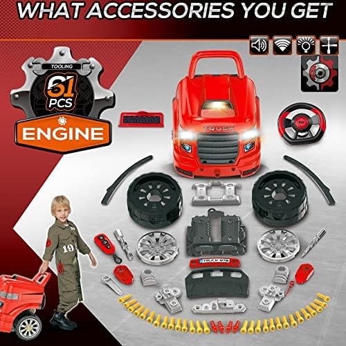 Qaba Truck Engine Toy, Kids Mechanic Set with Lights, Sounds, Steering Wheel …