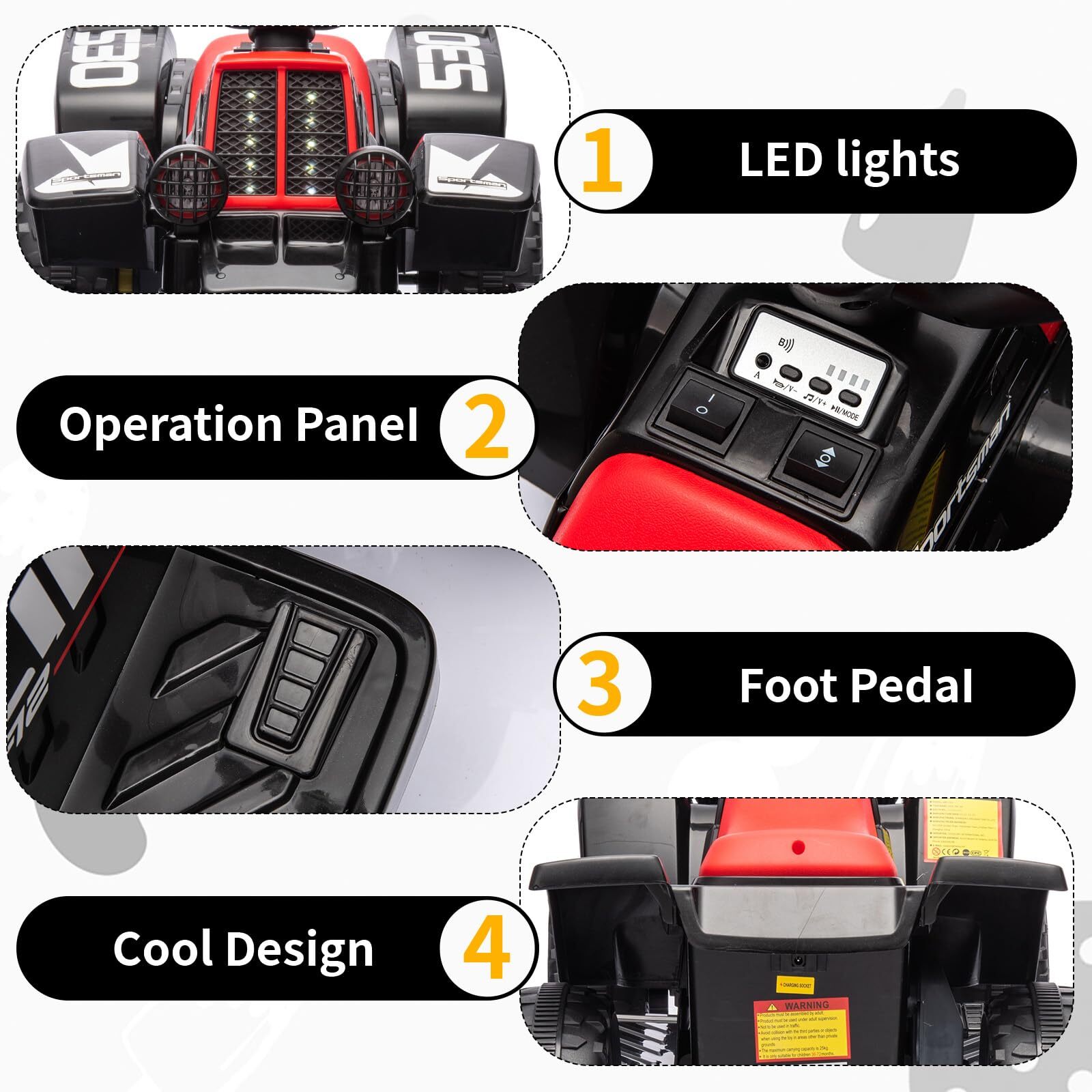 Electric Ride On 6V Kids ATV 4 Wheeler W/Led Lights for Toddlers Aged 1-3 Years