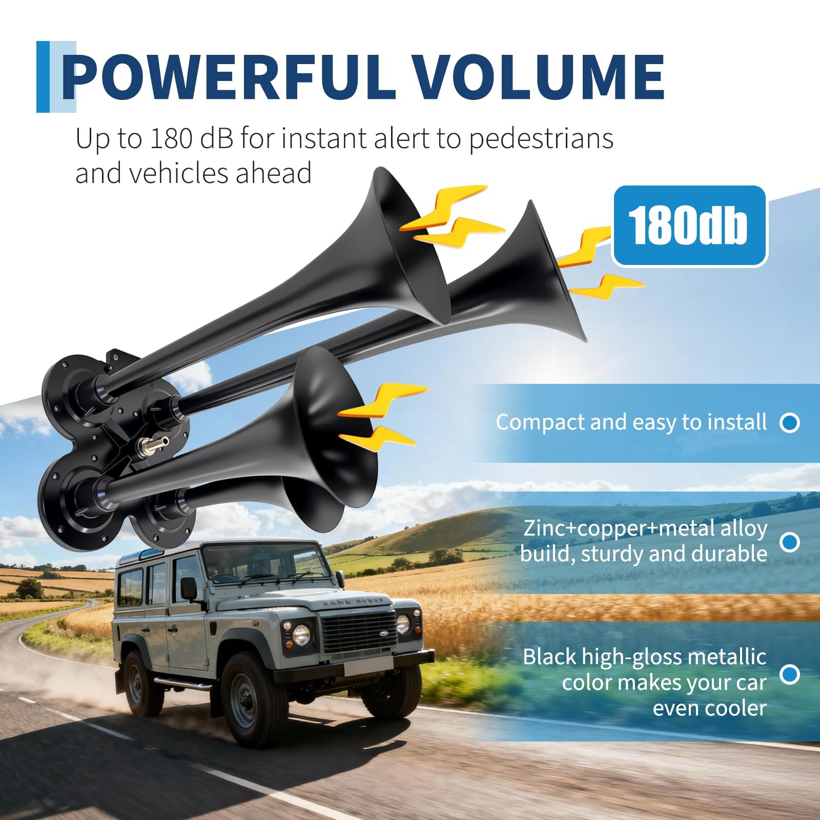 Super Loud Train Air Horn Kit for Truck – 180dB 4 Trumpet with 12V/24V Heavy …