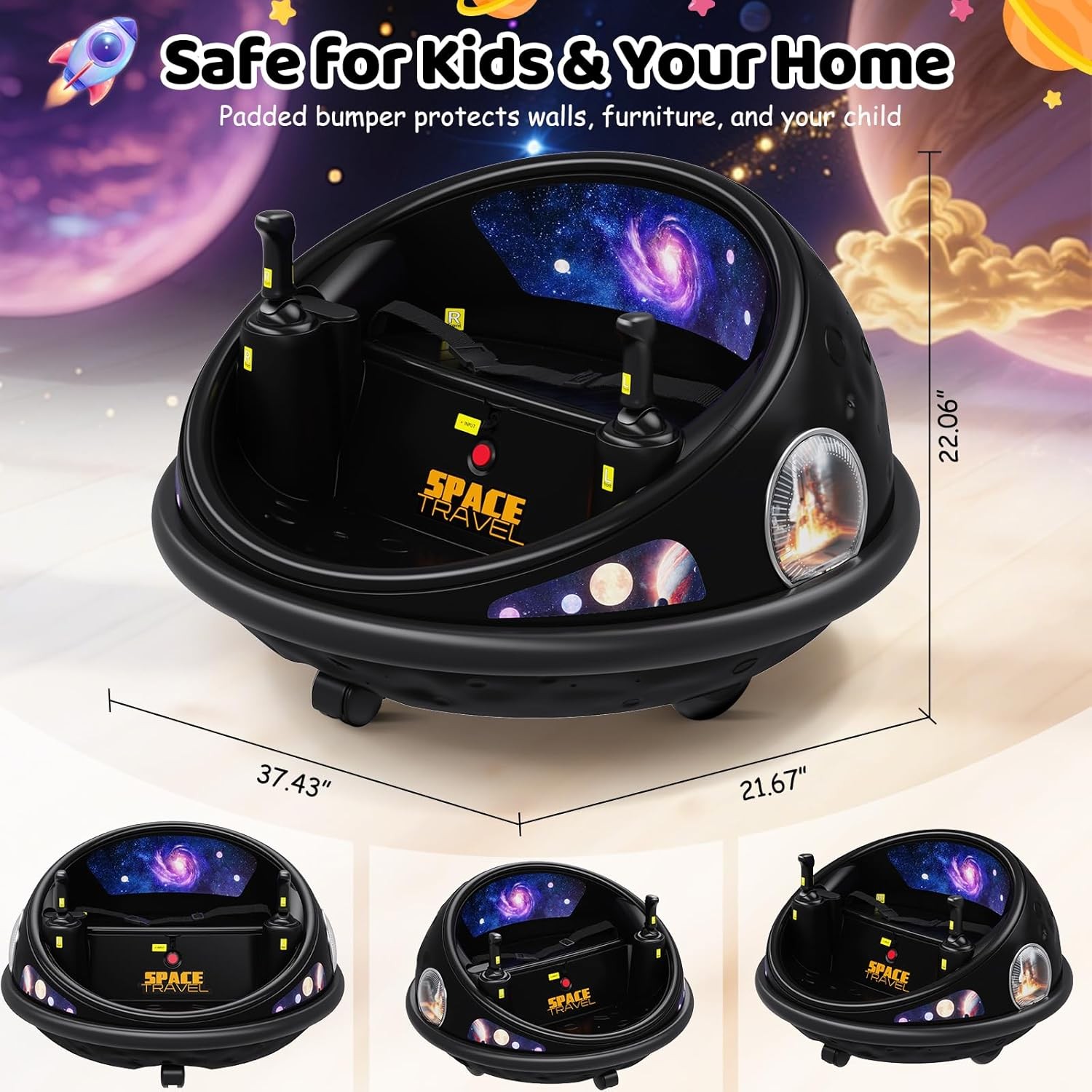 12V Electric Toddler Ride On Bumper Car Toy 360 Spin Remote Control LED Lights