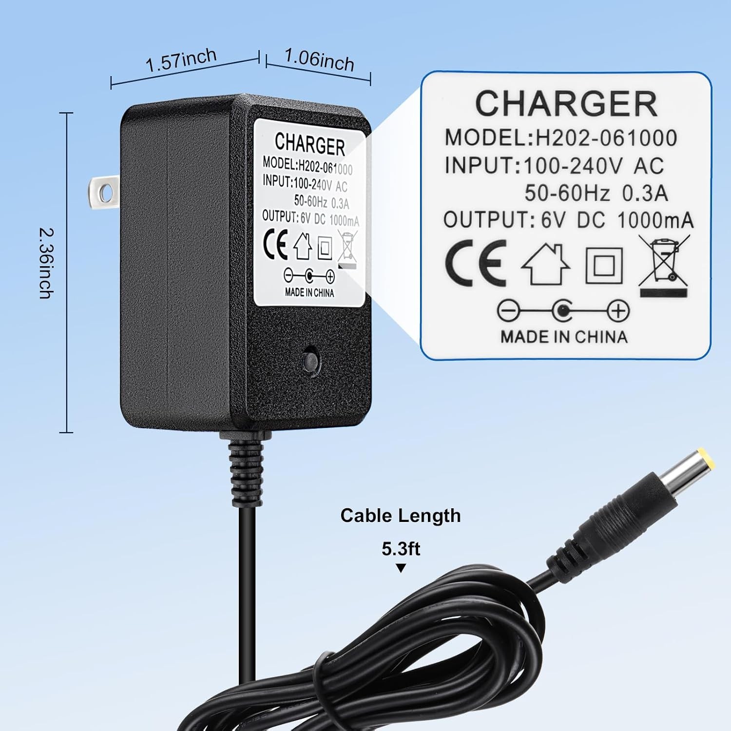 6V Volt Battery Charger for Kids Ride On Car Toys Flybar Bumper Charger