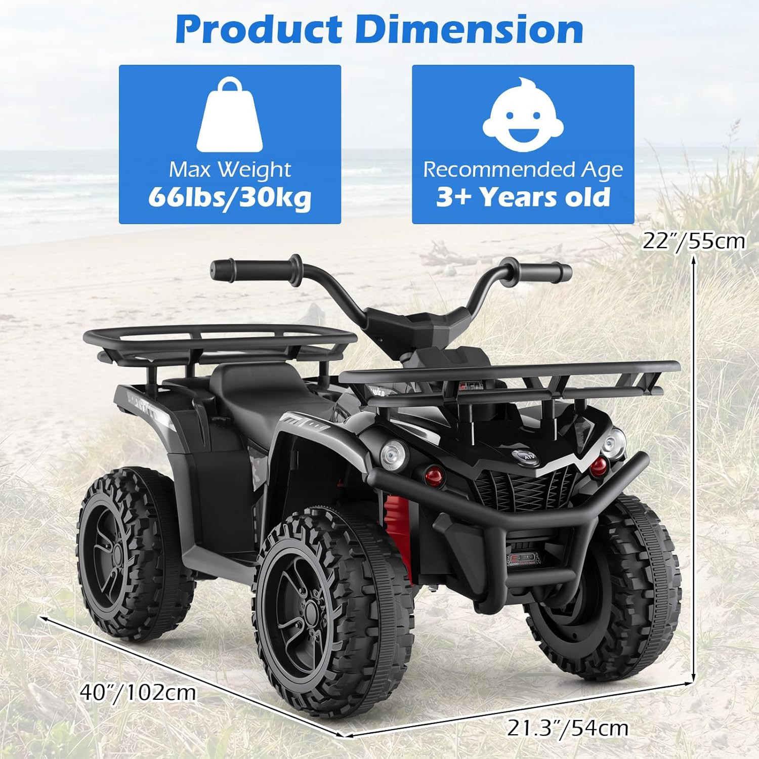12V Kids ATV Quad with 2 Speeds, Spring Suspension, LED Lights, Music & Story Pl