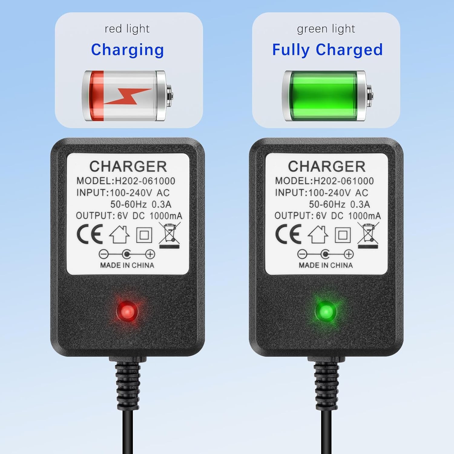 6V Volt Battery Charger for Kids Ride On Car Toys Flybar Bumper Charger
