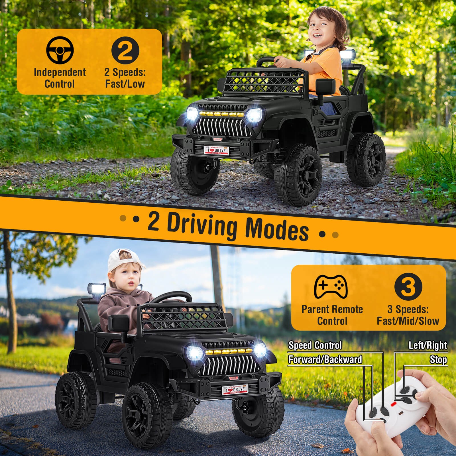12V Kids Ride on Truck Car Battery Powered Toddler Electric Vehicle w/ 3 Speeds