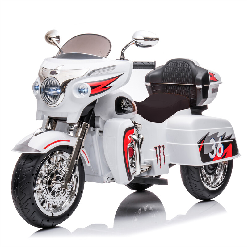 12V Kid Motorcycle Ride On Toy Key Start 3-Wheel 2-Seat Motorbike for 3-6 White