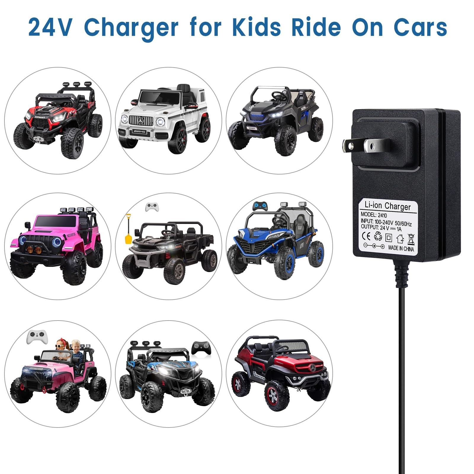 Kids Ride-On Car 24V Battery Charger 24 Volt Power Adapter Black Color NEW