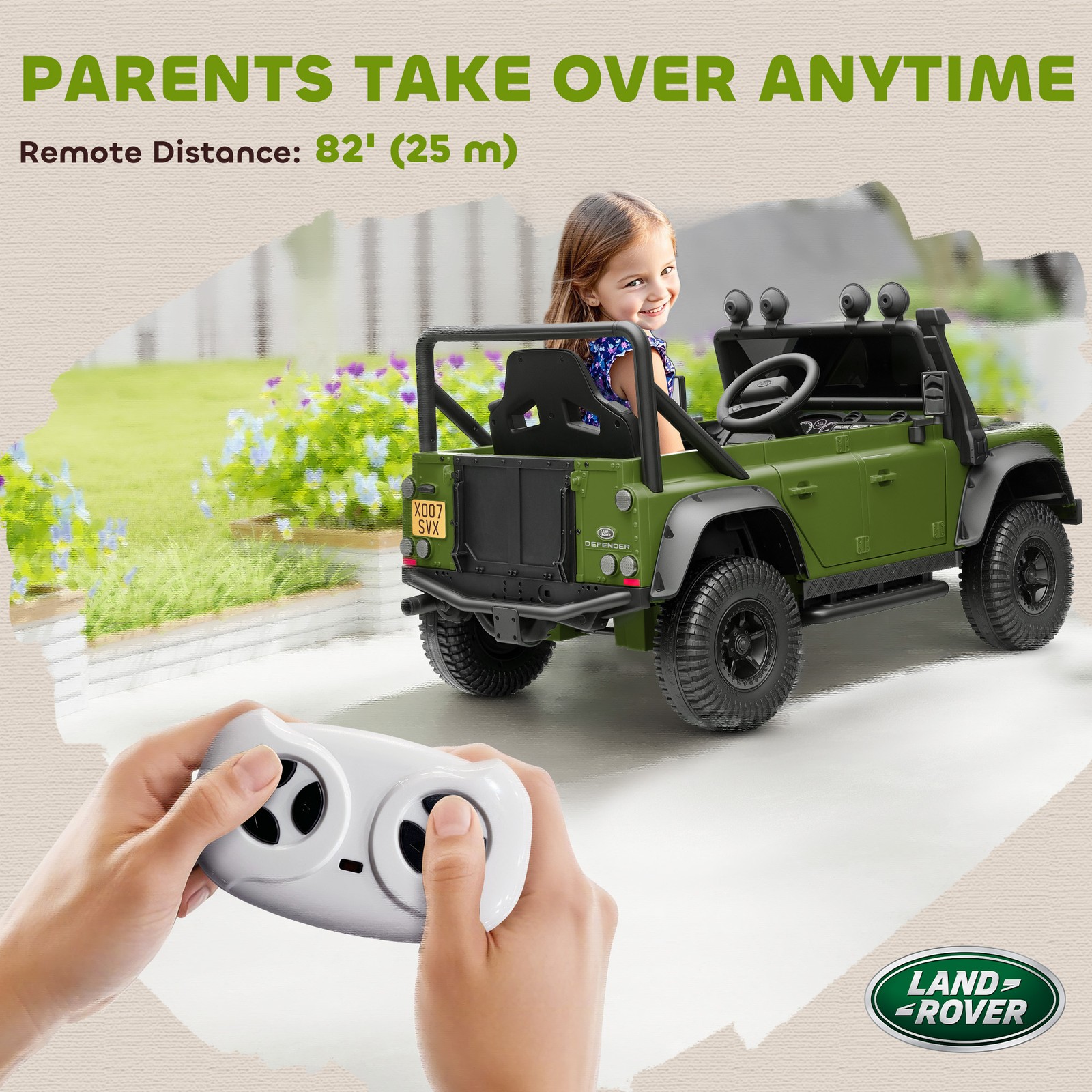 Kids Electric Car, Land Rover Licensed Off-Road Ride On Car, Green
