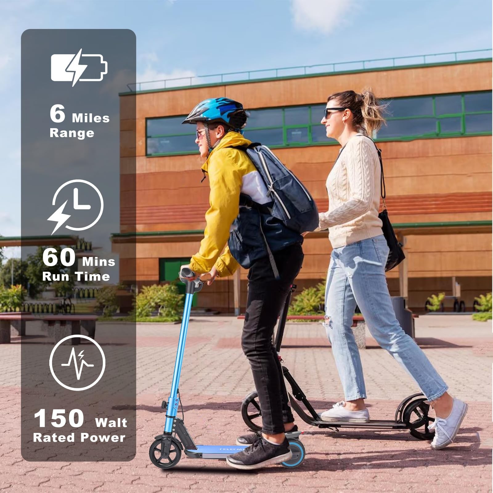 Electric Scooter for Kids Ages 6-14, 150W Motor, 4/7/11 Mph, 60 mins Ride Tim…