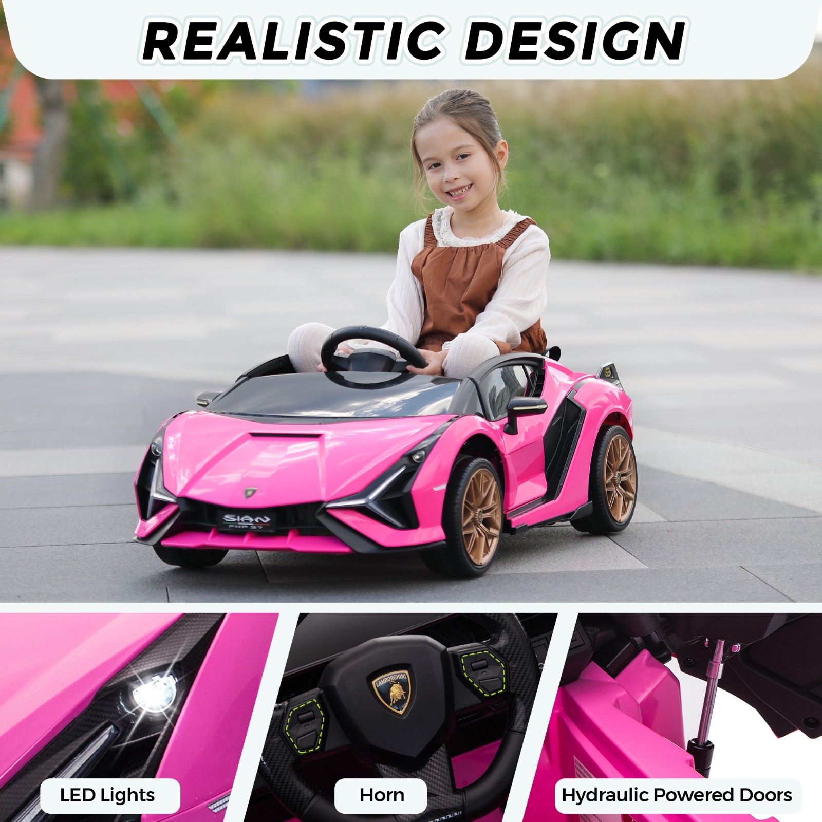12V Kids Ride On Car, Lamborghini SIAN Electric Car for Kids w/Remote Control