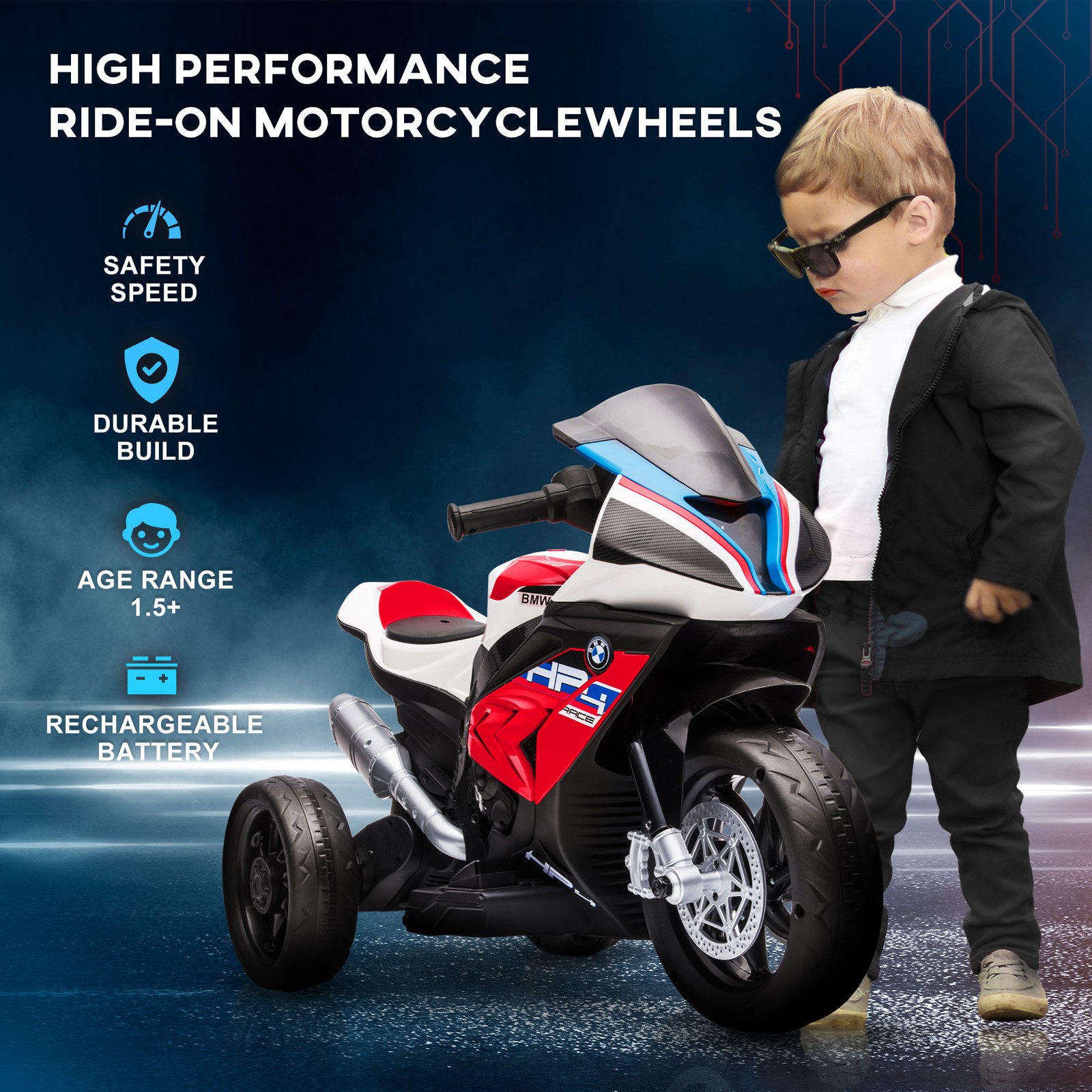 Off-Road Kids Motorcycle Ride-on Toy for Toddlers & Ages 1.5 to 5, Electric Red