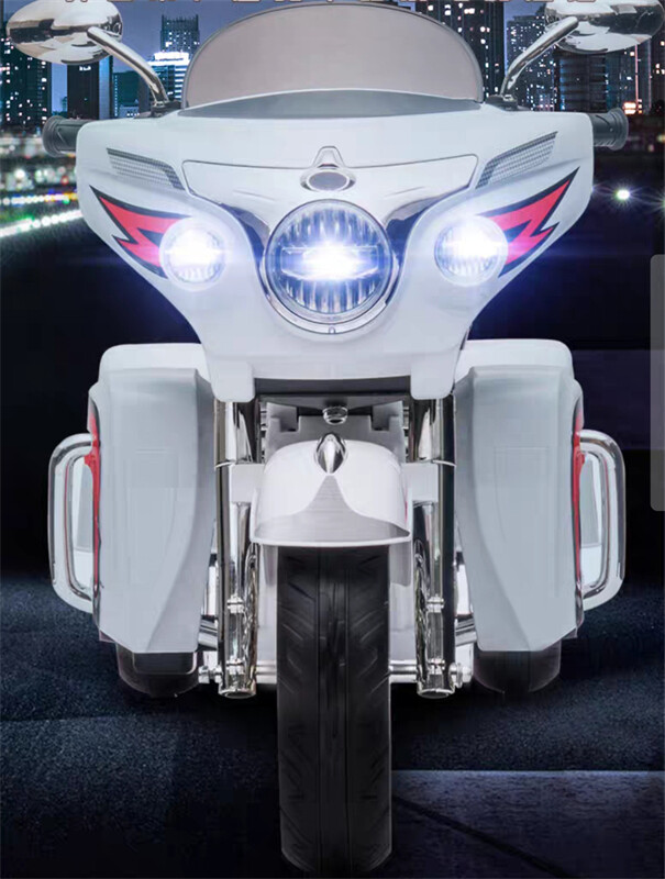 12V Kid Motorcycle Ride On Toy Key Start 3-Wheel 2-Seat Motorbike for 3-6 White