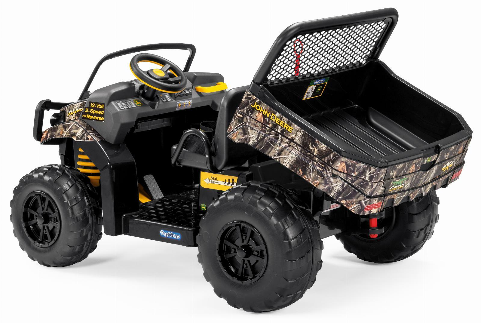 John Deere Camo Kids Ride-On Gator XUV Battery-Powered Dump Bed Tailgate 3-8 Yrs
