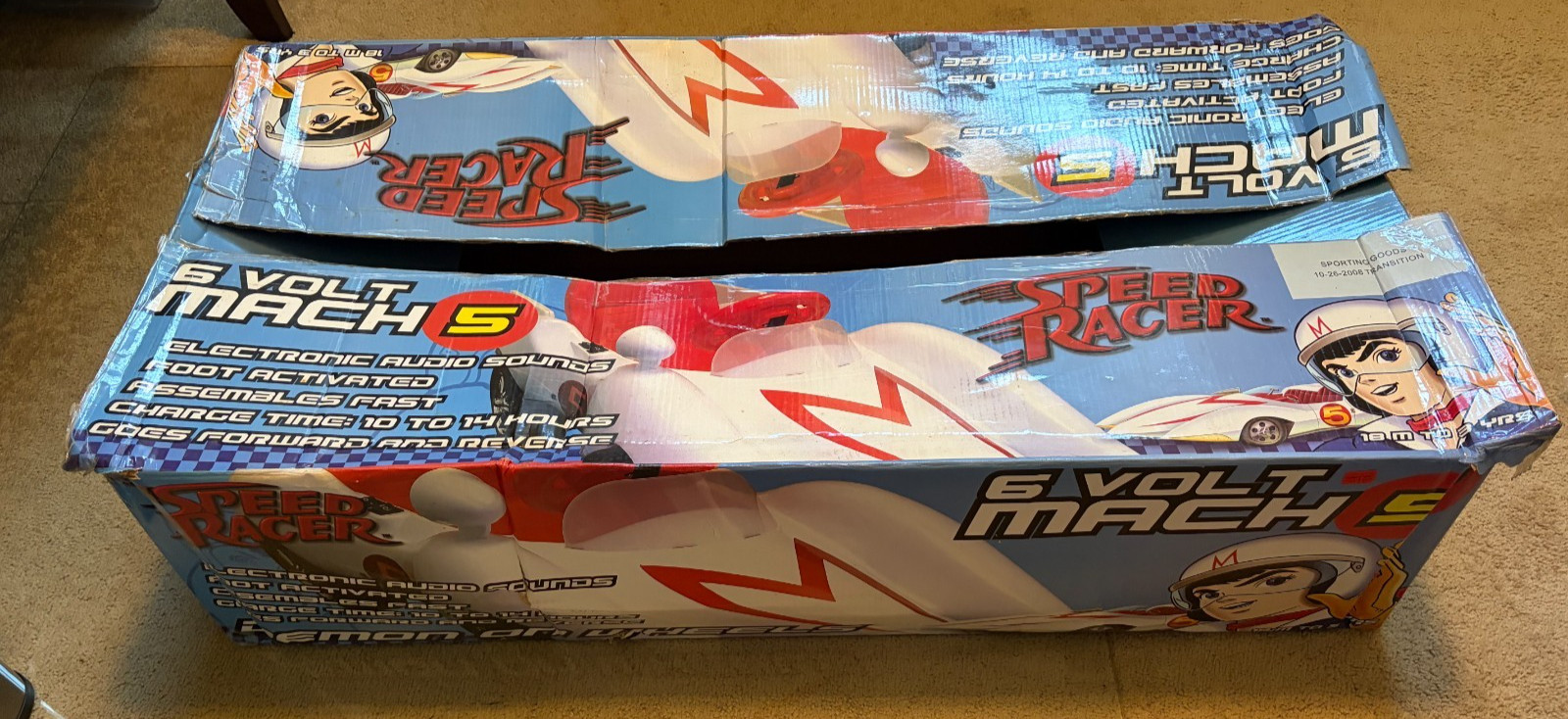 Speed Racer MACH 5, 6 volt WITH BOX electric ride on car new battery 2008 works!