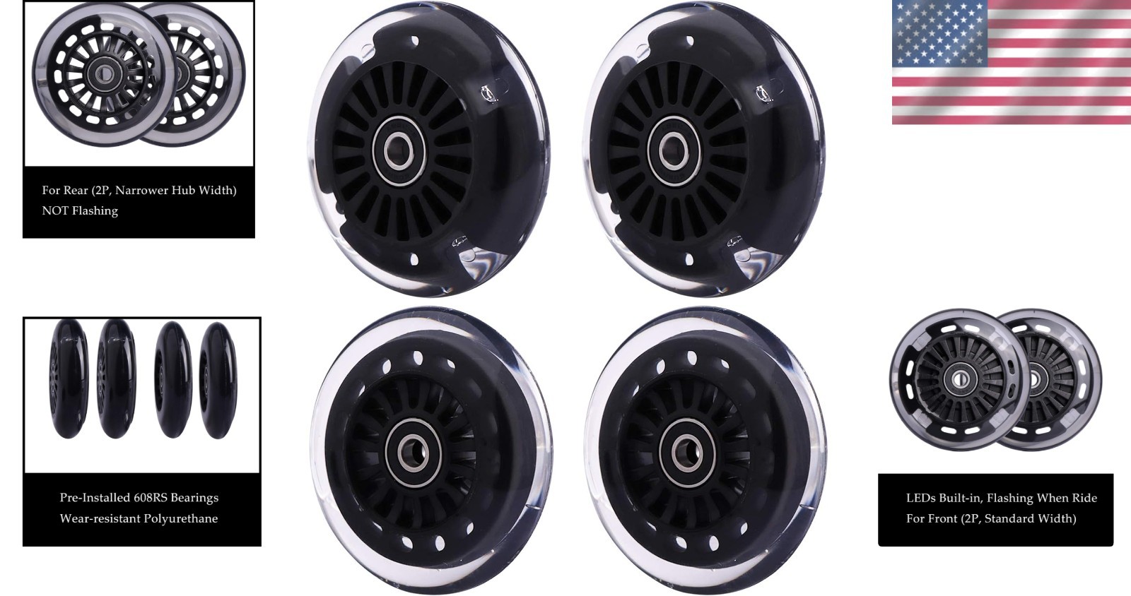 Wiggle Car Polyurethane Replacement Wheels Set – Light Up Front & Rear Upgrade