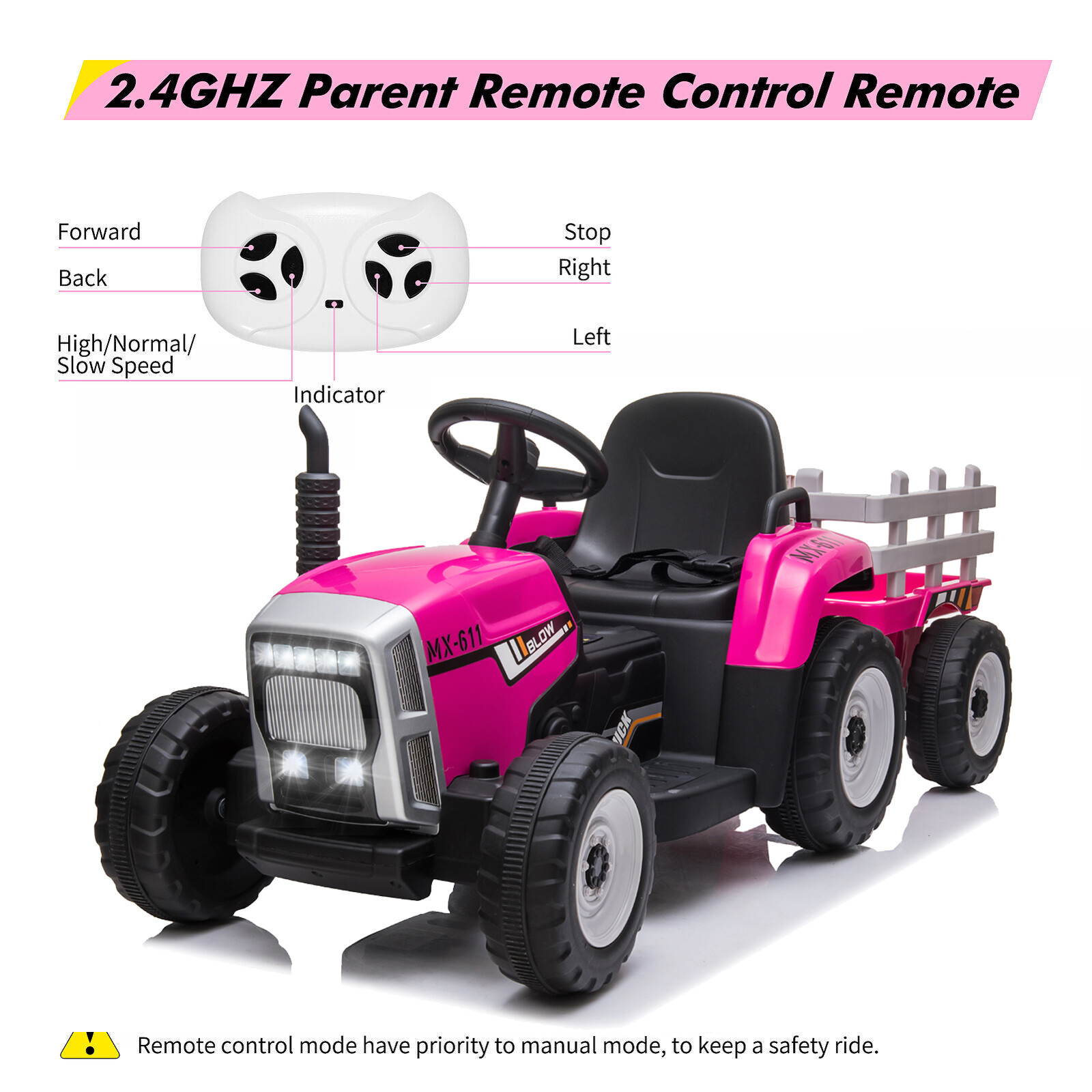 12V Kids Ride On Car Electric Tractor Rechargeable Toy Car w/ Trailer Remote USA