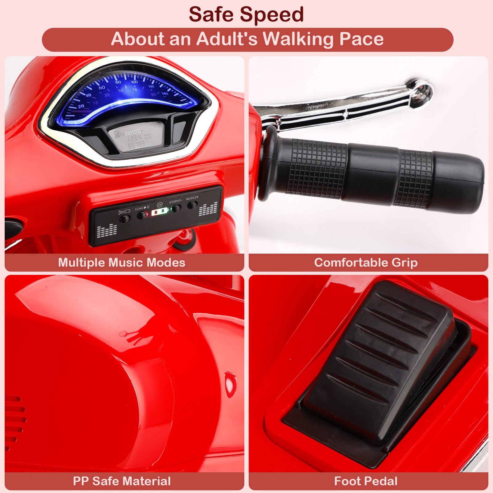 Dual Electric 6V Ride On Motorcycle Toy Car For Kid 3 Wheeler Toy Car Red E4