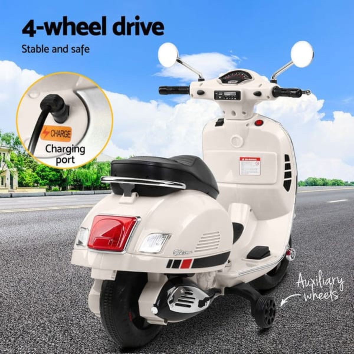 Kids Vespa GTS Licensed Electric Ride On Scooter Bike White AU