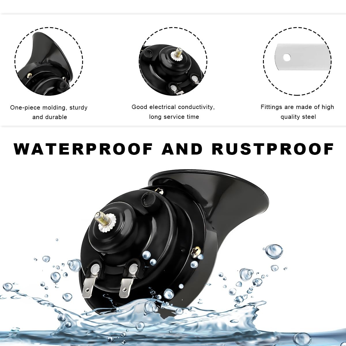 2 Pcs Super Loud Car Horns 12V Waterproof Car Electric Snail Air Horns