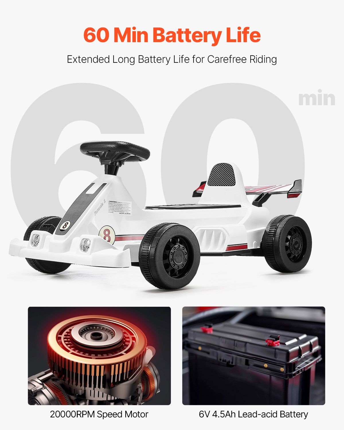 Electric Go Kart, 6V 4.5Ah Battery, Pedal Go Kart Portable Outdoor Race Toy for