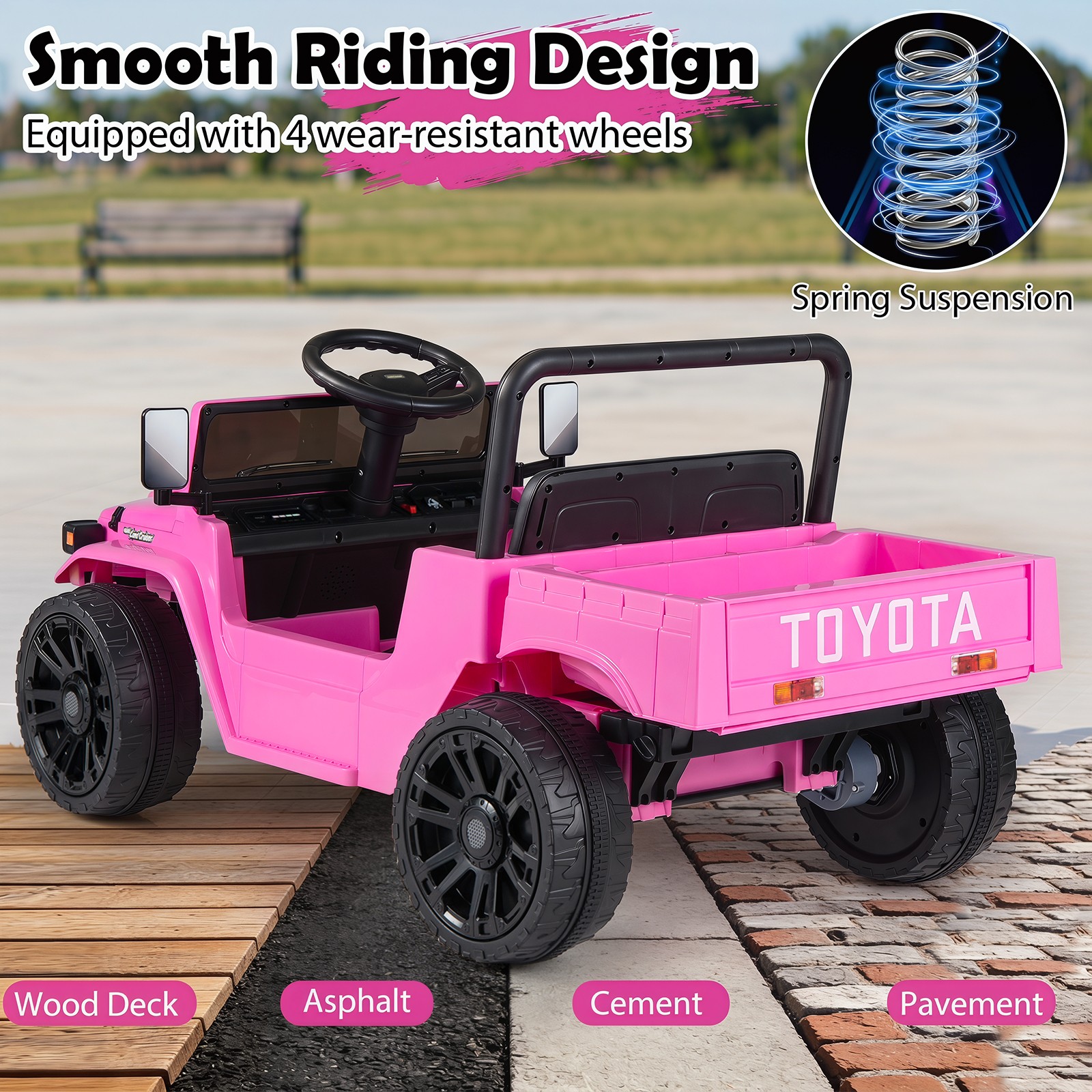 Licensed Toyota Ride On Truck w/Parent Remote Control, Spring Suspension, Light